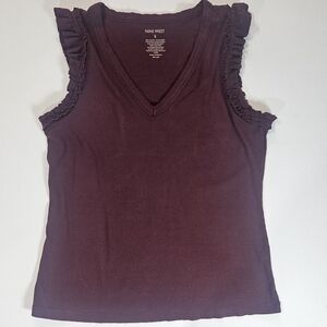 Nine West Tank Blouse Womens Small Maroon Ruffle Shoulder Casual Summer‎ Top
